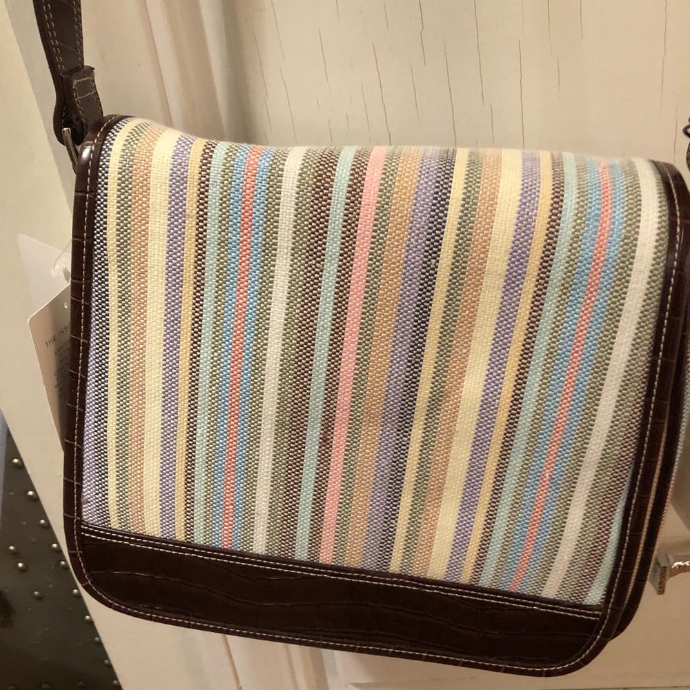 Stripped fabric with man made trim cross body